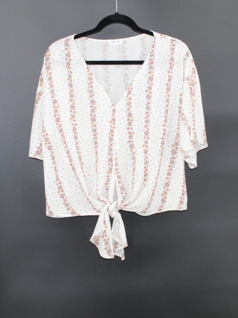 THREAD &‎ CLOVER Boho Spring/Summer Blouse Front Tie Baggy Sleeves Flowy Sz Med
